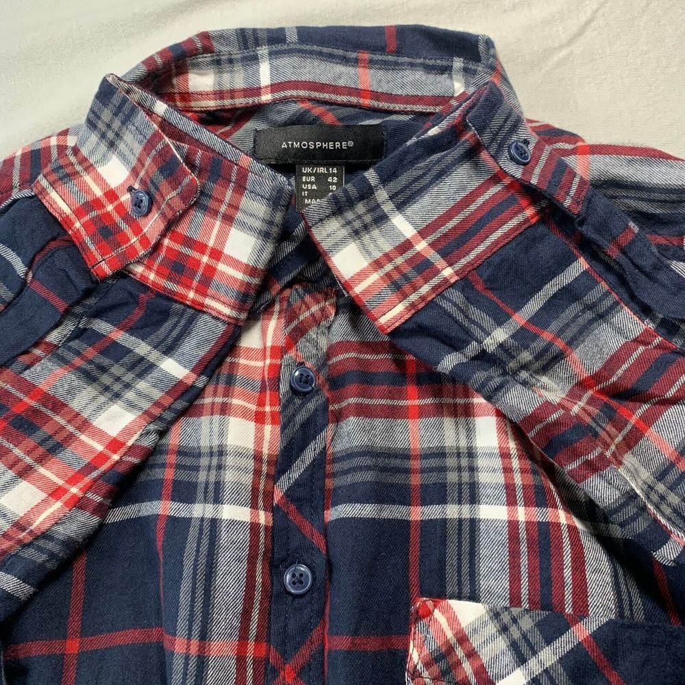 ATMOSPHERE Shirt Womens Size 10 Plaid Button Up Blouse Top Long Sleeve Blue - Picture 6 of 8